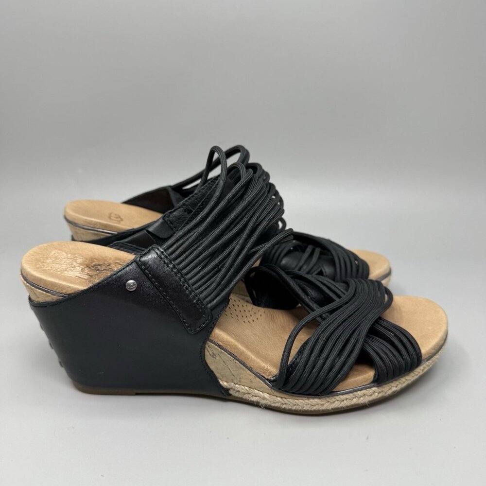 UGG Hillarie Studded Cork Leather Black Wedge Heels Slide sandals-Women sz 8.5